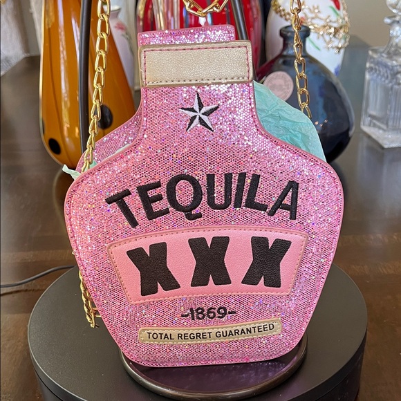 Handbags - Pink Glitter Tequila Bottle Bag